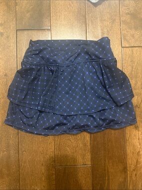 Girls' Navy Blue Pull-On Skirt with Small Dot Print